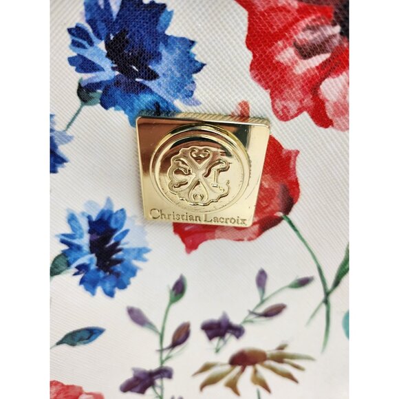 Christian Lacroix Vanity Cosmetic Bag Cream Floral Pattern Round Travel Holiday - Picture 2 of 9